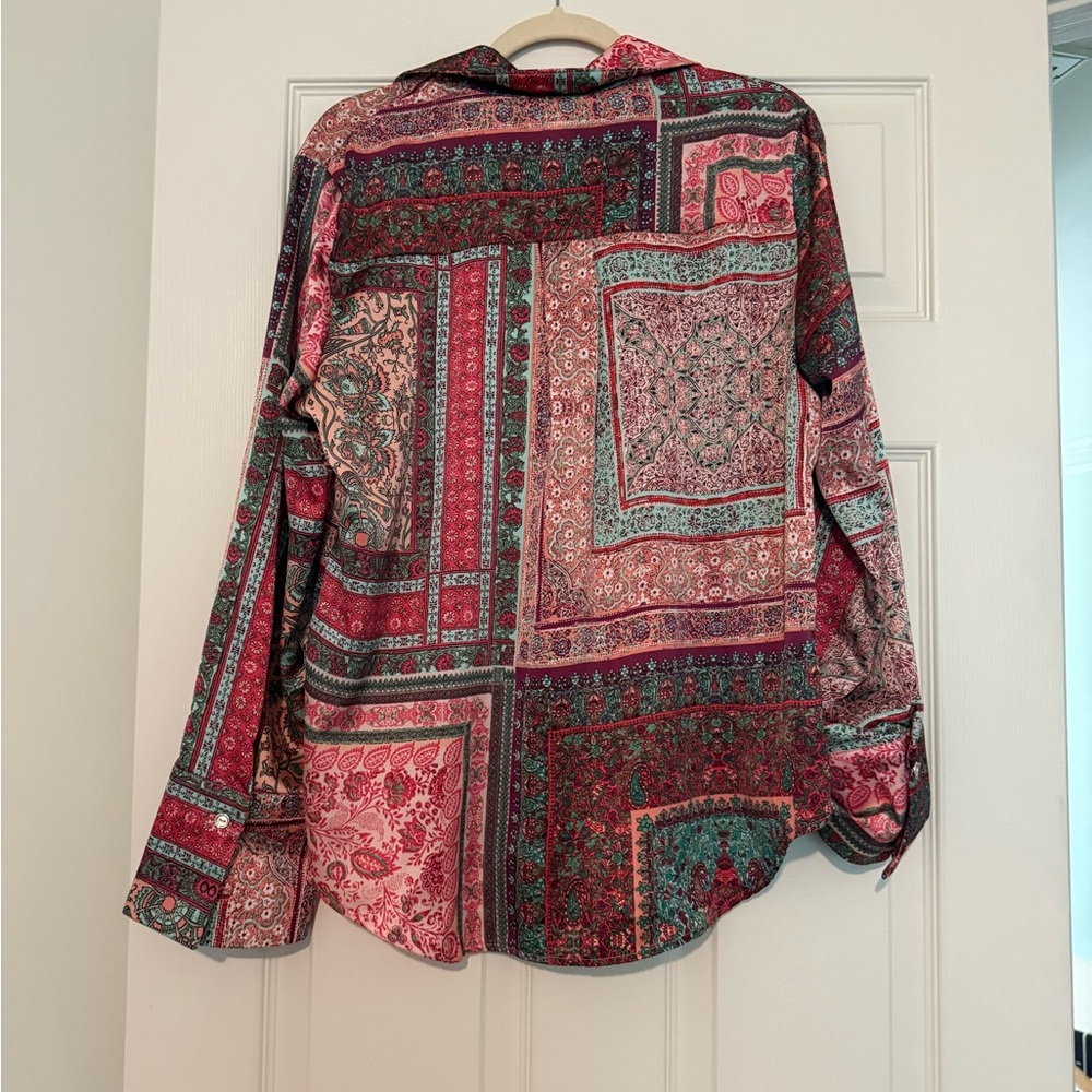 Women's Multicolor Patchwork Button Down Shirt - image 4